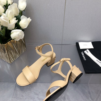 BLOCK HEEL 5 CM SANDAL IN SAND BROWN LAMBSKIN