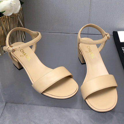 BLOCK HEEL 5 CM SANDAL IN SAND BROWN LAMBSKIN
