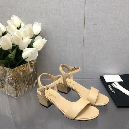 BLOCK HEEL 5 CM SANDAL IN SAND BROWN LAMBSKIN