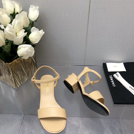 BLOCK HEEL 5 CM SANDAL IN SAND BROWN LAMBSKIN