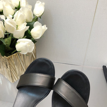 BLOCK HEEL 5 CM SANDAL IN BLACK LAMBSKIN