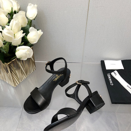BLOCK HEEL 5 CM SANDAL IN BLACK LAMBSKIN