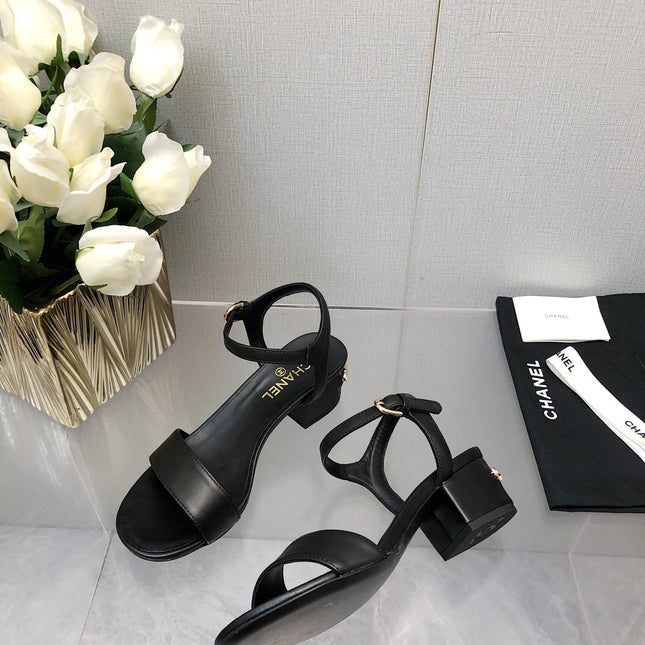 BLOCK HEEL 5 CM SANDAL IN BLACK LAMBSKIN