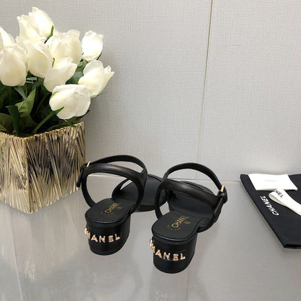 BLOCK HEEL 5 CM SANDAL IN BLACK LAMBSKIN