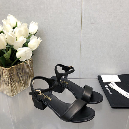BLOCK HEEL 5 CM SANDAL IN BLACK LAMBSKIN