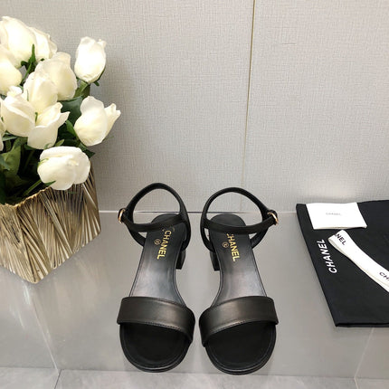 BLOCK HEEL 5 CM SANDAL IN BLACK LAMBSKIN