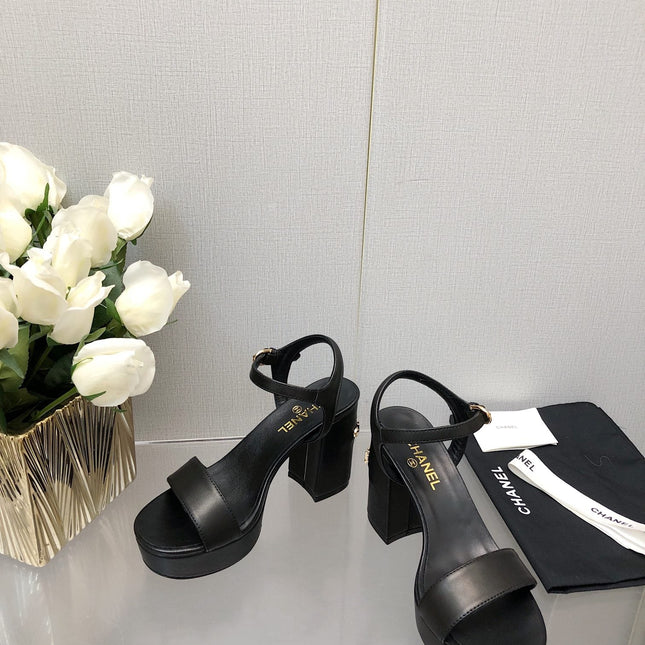 BLOCK HEEL 9 CM SANDAL IN BLACK LAMBSKIN