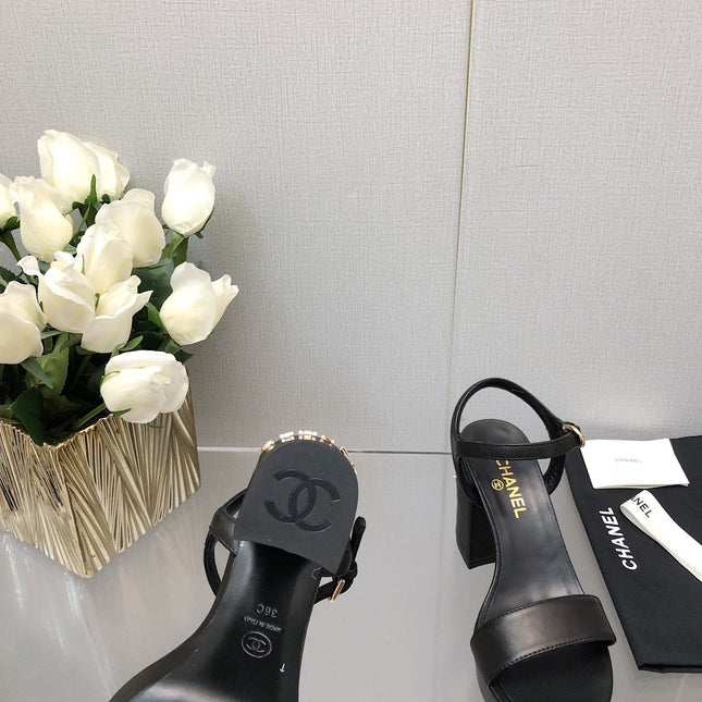 BLOCK HEEL 9 CM SANDAL IN BLACK LAMBSKIN