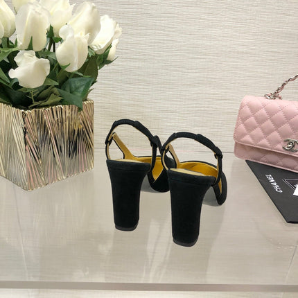 HIGH SLINGBACKS IN BLACK SUEDE AND GOLDEN LAMBSKIN