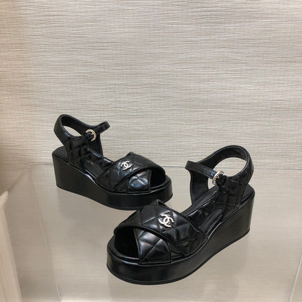 WEDGE SANDALS IN BLACK CALFSKIN