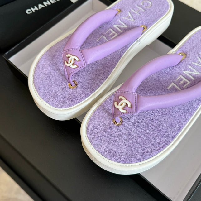 Thick-soled Flip-Flops Lambskin Lavender Purple