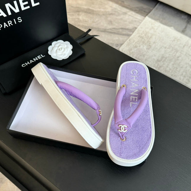 Thick-soled Flip-Flops Lambskin Lavender Purple