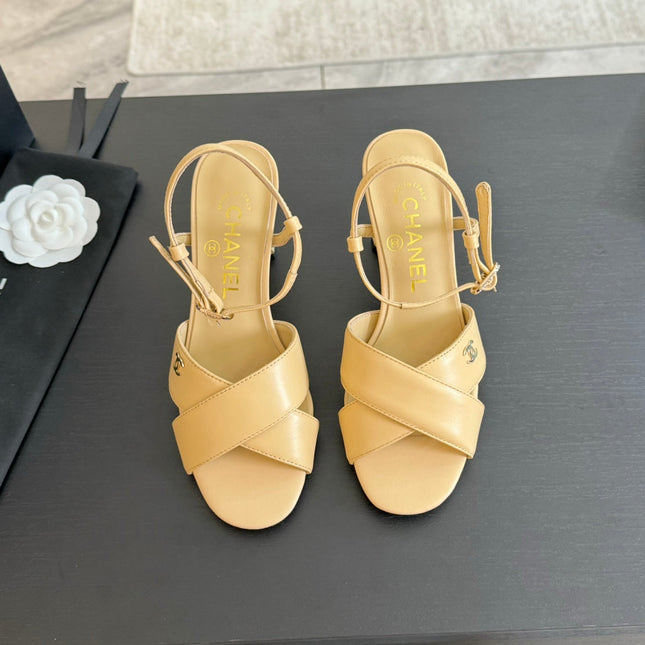 High Sandals Lambskin Yellow Cream