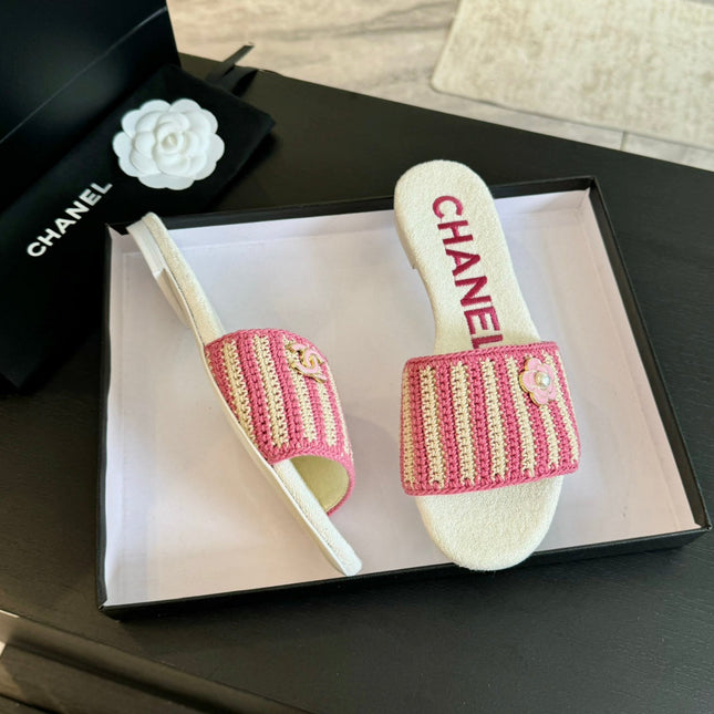 Double C Sheepskins Knit Slippers White Pink