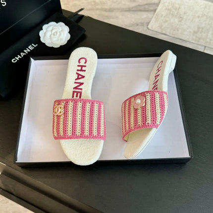 Double C Sheepskins Knit Slippers White Pink