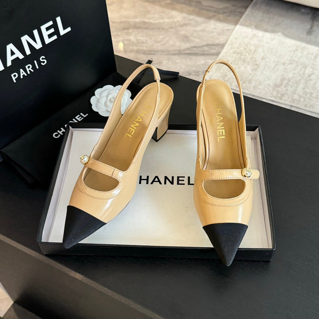 Double C WOMEN'S Slingback SPIRIT TOE Tan brown Lambskin
