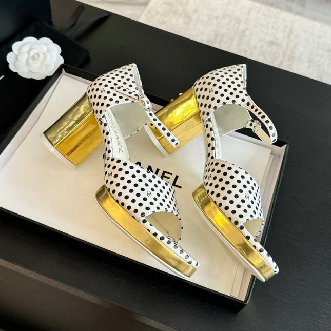 Platform Peep-Toe Sandals White/Black Caro Lambskin