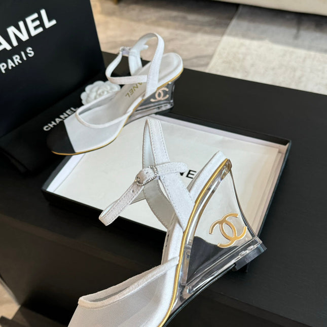 Waterproof Platform High Heels Transparent Heel Mesh White