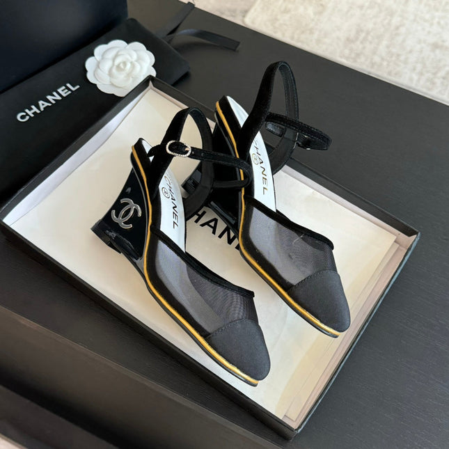 Waterproof Platform High Heels Transparent Heel Mesh  Black