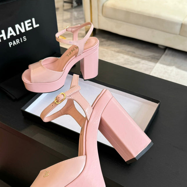 HIGH HEEL PLATFORM SANDALS IN PEACH PINK CALFSKIN