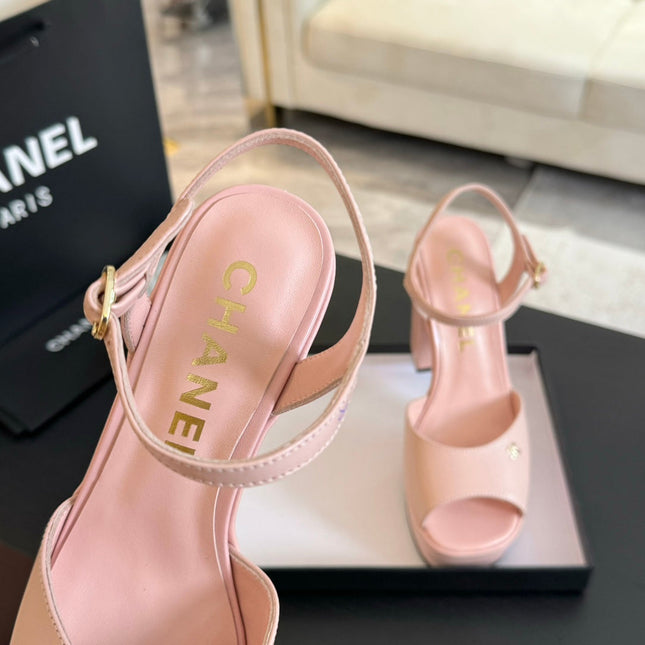 HIGH HEEL PLATFORM SANDALS IN PEACH PINK CALFSKIN