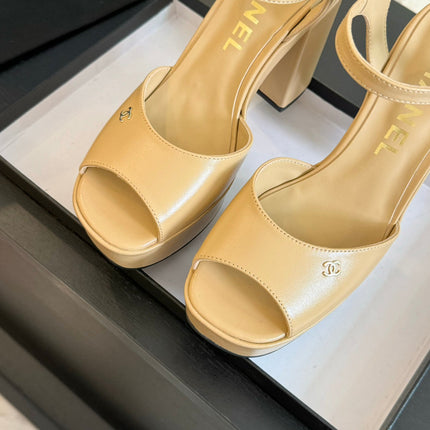 HIGH HEEL PLATFORM SANDALS IN SAND YELLOW CALFSKIN