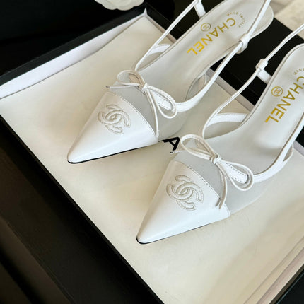 MESH LOGO SLINGBACKS IN WHITE LAMBSKIN