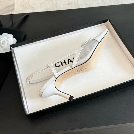 MESH LOGO SLINGBACKS IN WHITE LAMBSKIN