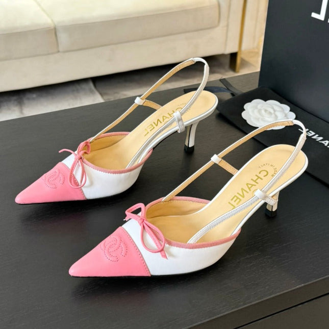 SLINGBACK WITH BOW IN LIGHT PINK MIX WHITE LAMBSKIN