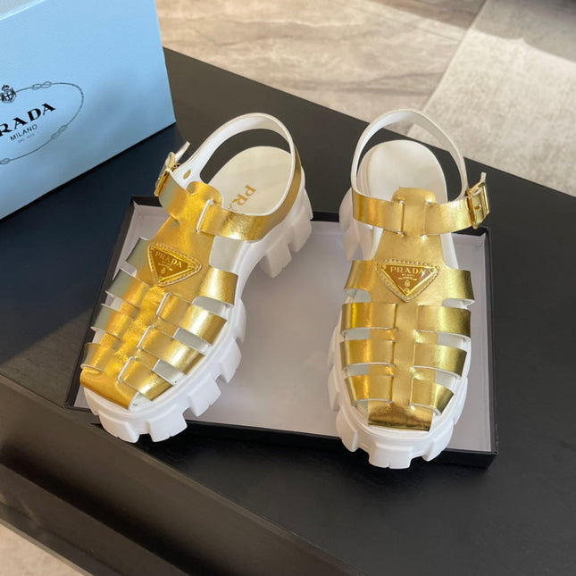 PRA RUBBER MONOLITH SANDALS METALLIC GOLD CALFSKIN