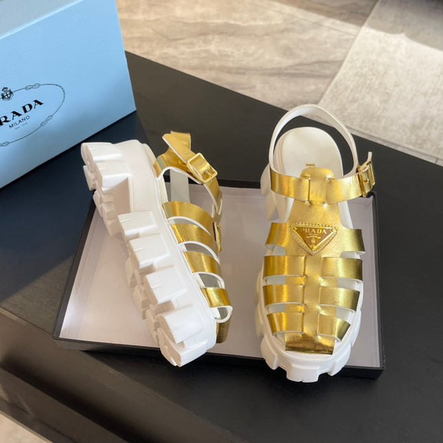 PRA RUBBER MONOLITH SANDALS METALLIC GOLD CALFSKIN