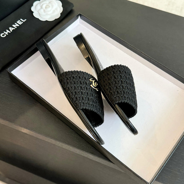 CC BLACK WOVEN FLAT SLIPPERS
