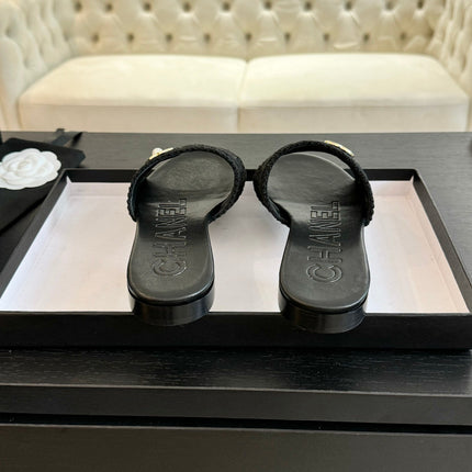 CC BLACK WOVEN FLAT SLIPPERS