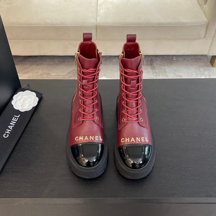 ANKLE BOOTS IN BLACK MIX GARNET RED LAMBSKIN