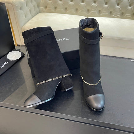 SHORT BOOTS 6.5 CM IN BLACK SUEDE AND CALFSKIN