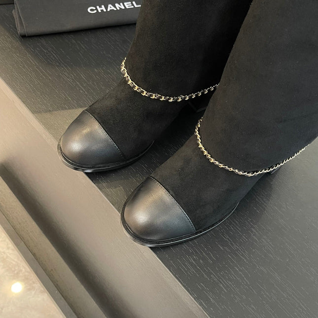 HIGH BOOTS 6.5 CM IN BLACK SUEDE AND CALFSKIN