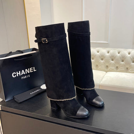 HIGH BOOTS 6.5 CM IN BLACK SUEDE AND CALFSKIN