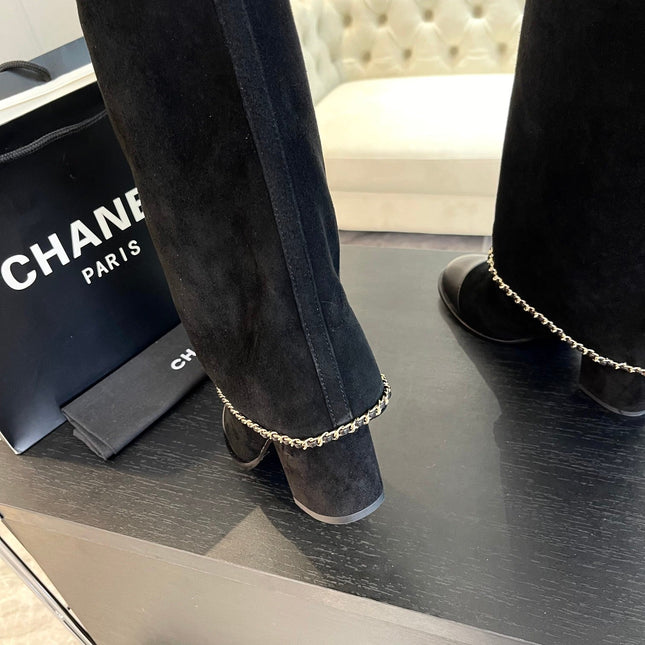 HIGH BOOTS 6.5 CM IN BLACK SUEDE AND CALFSKIN