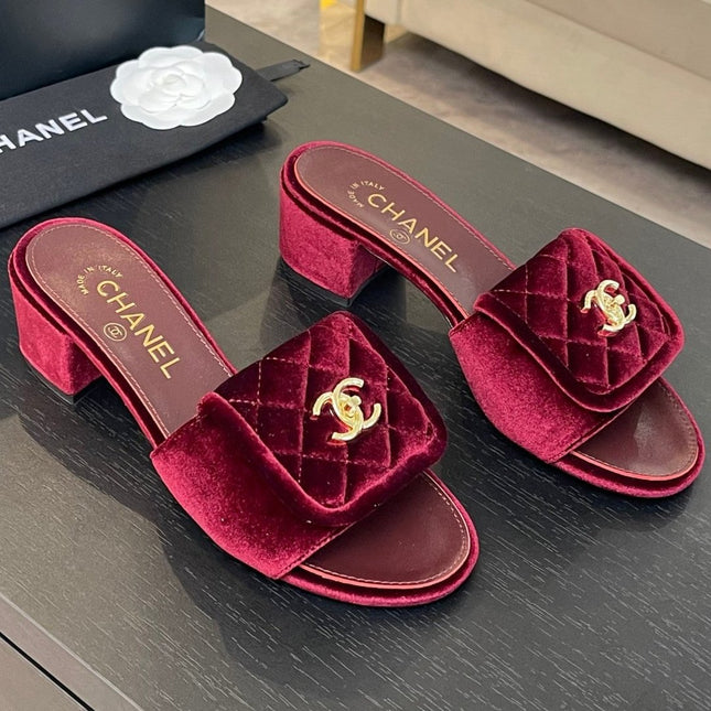 MID-HEEL 5 CM MULE IN BURGUNDY RED VELVET