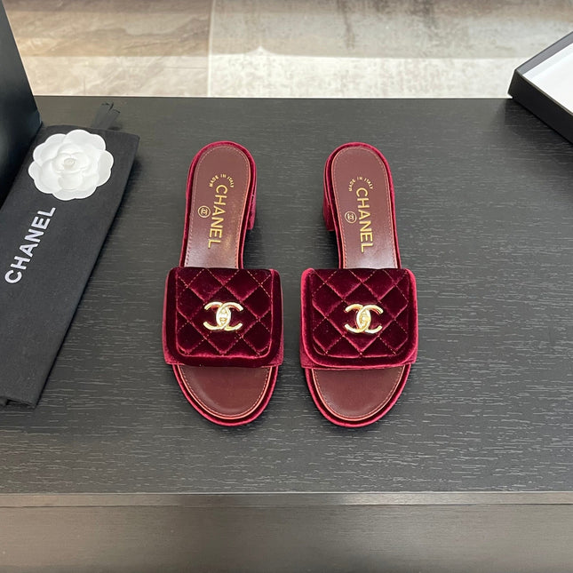 MID-HEEL 5 CM MULE IN BURGUNDY RED VELVET