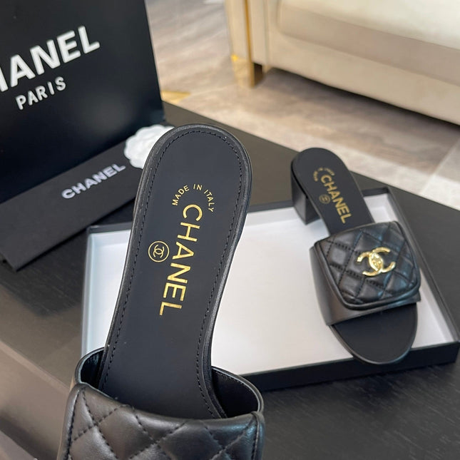 MID-HEEL 5 CM MULE IN BLACK LAMBSKIN