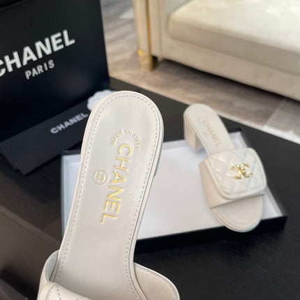 MID-HEEL 5 CM MULE IN WHITE LAMBSKIN