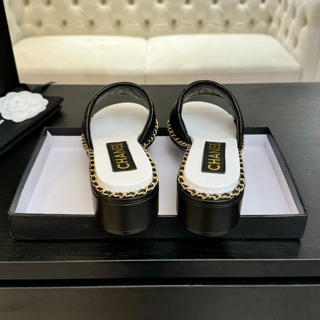 HIGH FLATFORM SLIPPER IN BLACK EMBOSSED SHEEPSKIN