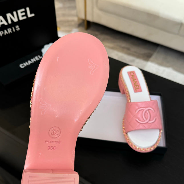 HIGH FLATFORM SLIPPER IN ROUGE PINK EMBOSSED SHEEPSKIN