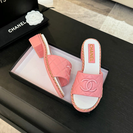 HIGH FLATFORM SLIPPER IN ROUGE PINK EMBOSSED SHEEPSKIN