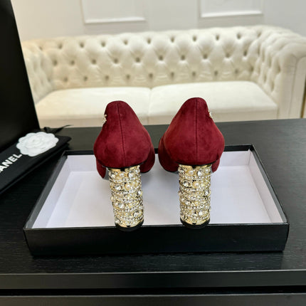 HIGH HEEL 85 MM SANDALS IN RUBY RED SUEDE AND BLACK FABRIC