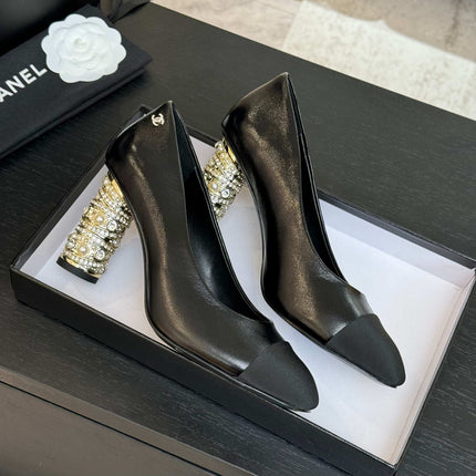 HIGH HEEL 85 MM SANDALS IN BLACK CALFSKIN AND FABRIC