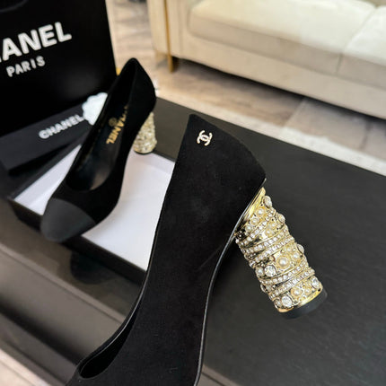 HIGH HEEL 85 MM SANDALS IN BLACK SUEDE AND FABRIC