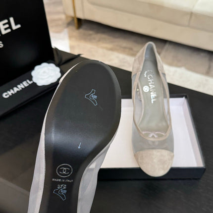 HIGH HEEL 85 MM SANDALS IN PALE GRAY SUEDE AND MESH