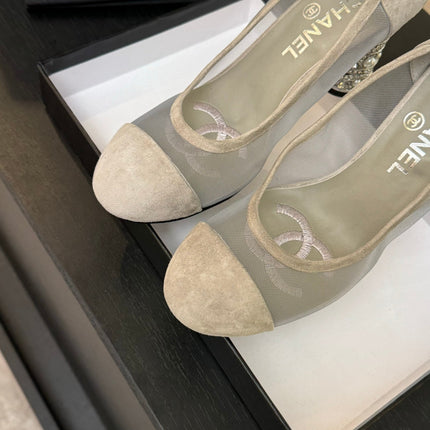 HIGH HEEL 85 MM SANDALS IN PALE GRAY SUEDE AND MESH